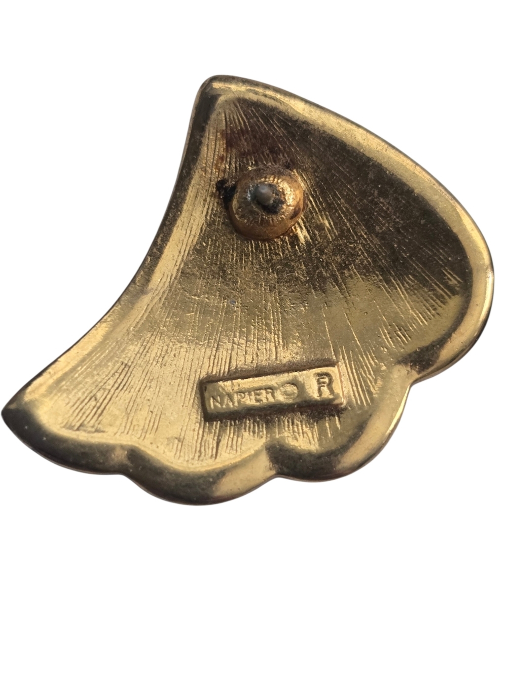 Vintage Napier Gold Tone Black Enamel Fan Shell Earrings - Picture 4 of 4